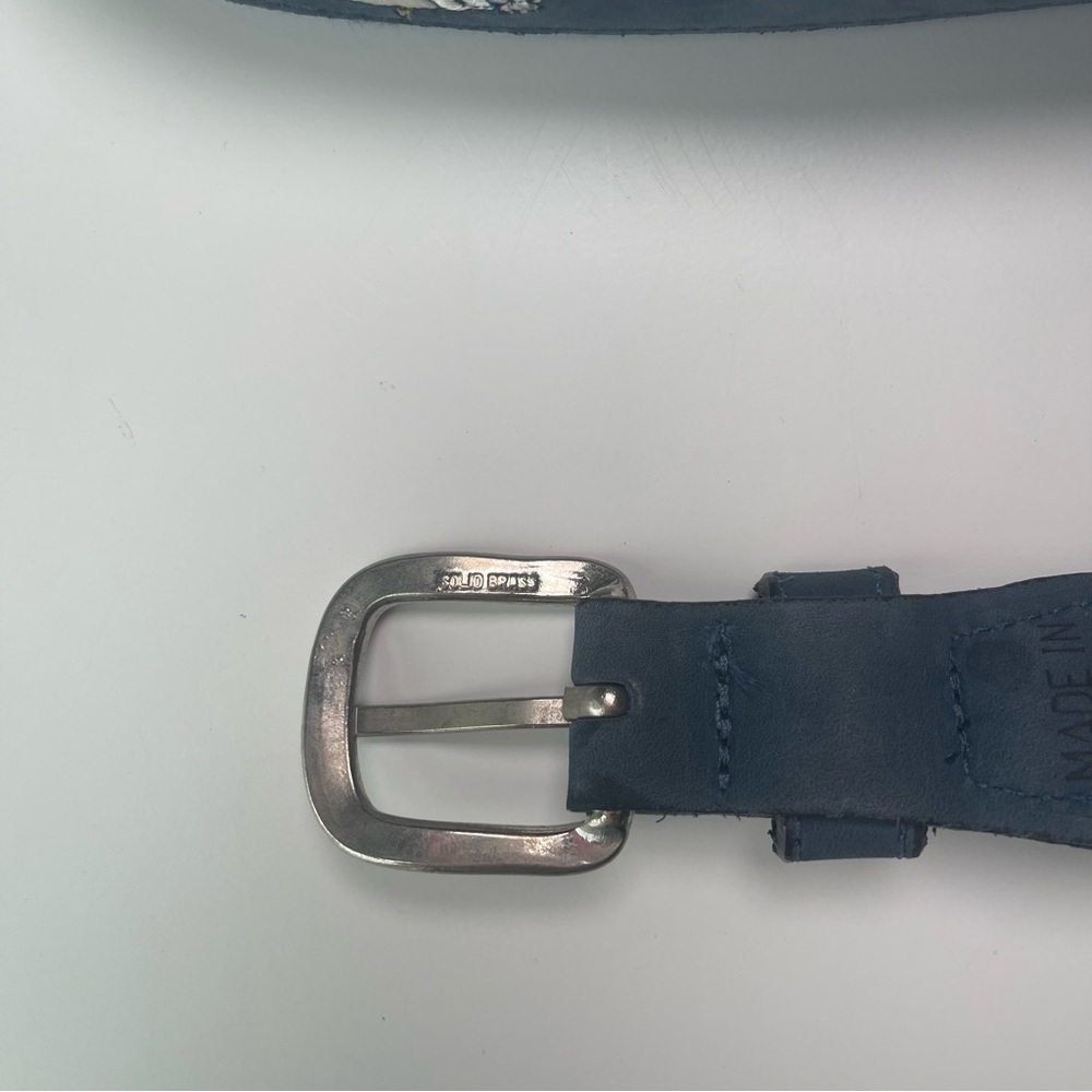 ZEPPELIN Blue Marlin Fish Leather Belt Solid Brass Buckle Made in USA Men’s 42 - Picture 4 of 8
